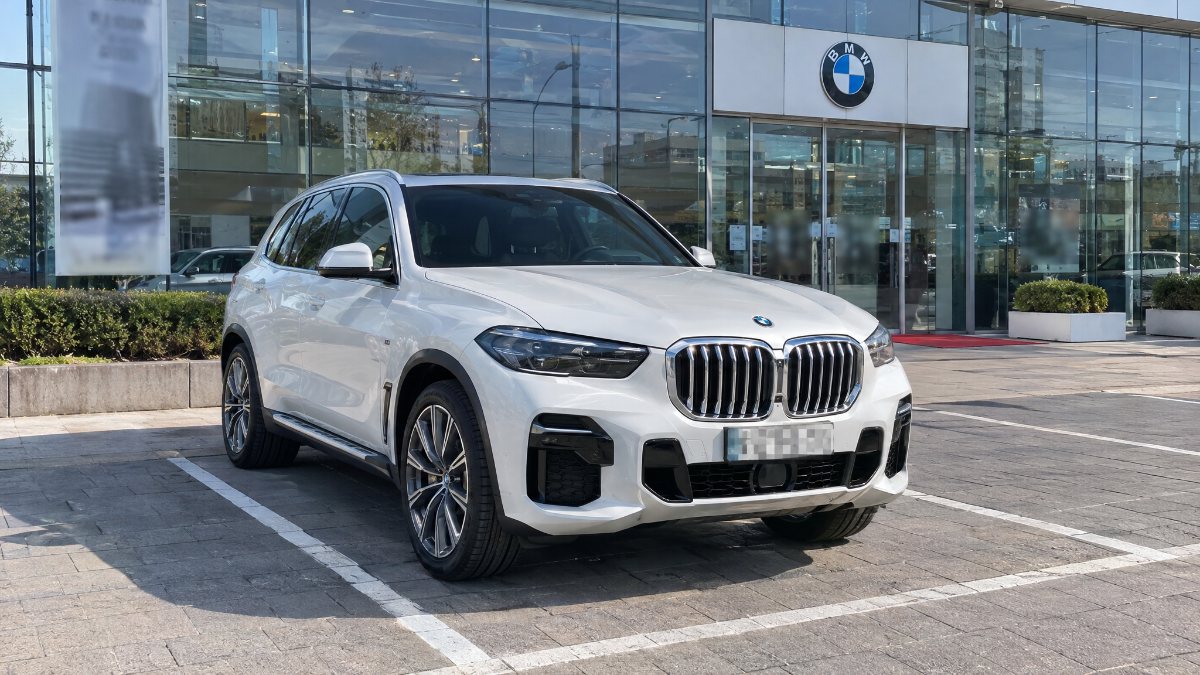 BMW 전시장 앞에 세운 흰색 BMW X5