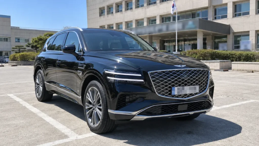 구청 주차장에 세워 둔 새 제네시스 GV80